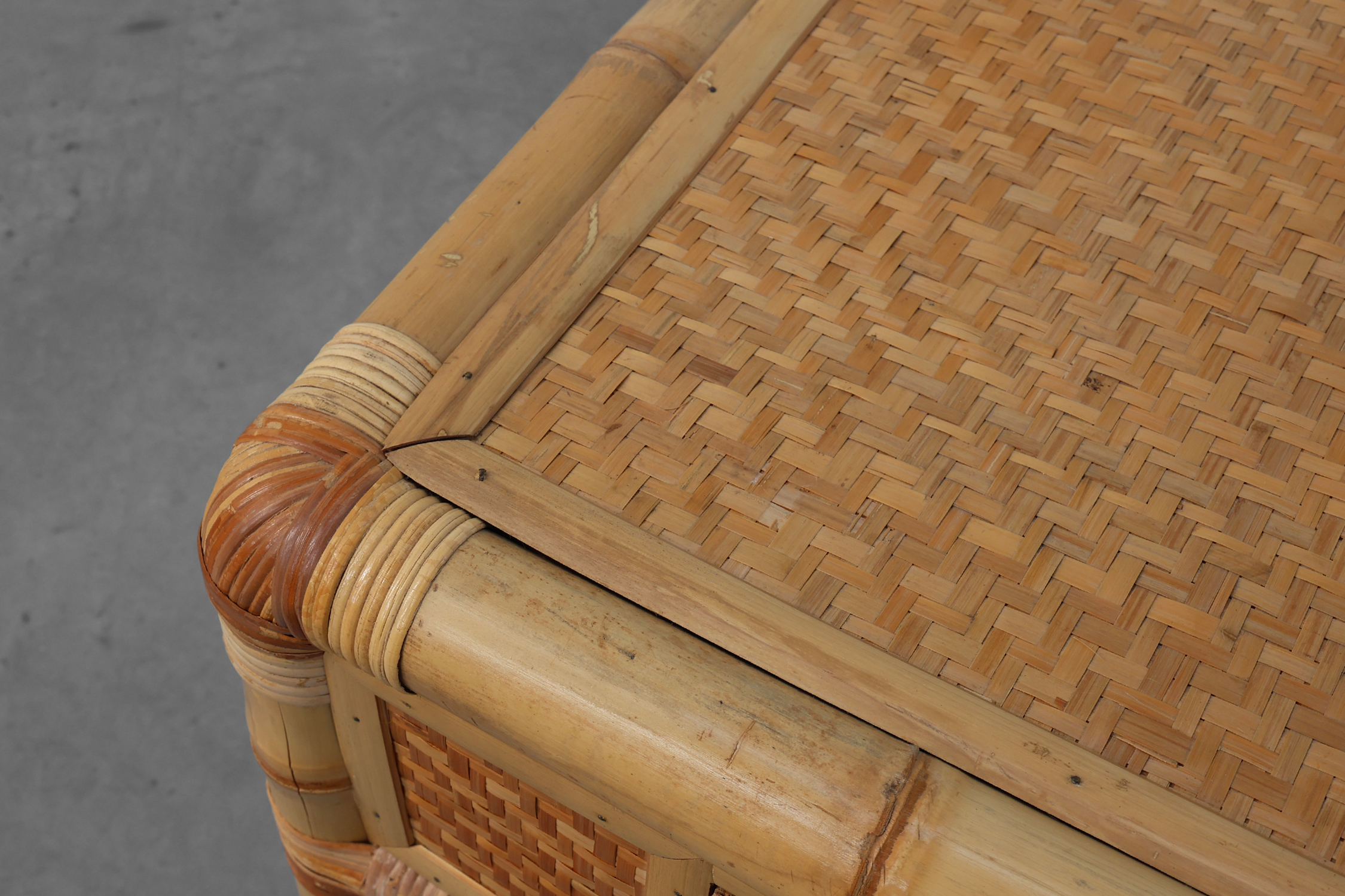 Italian 1970s bamboo and wicker chest of drawers or nightstandthumbnail
